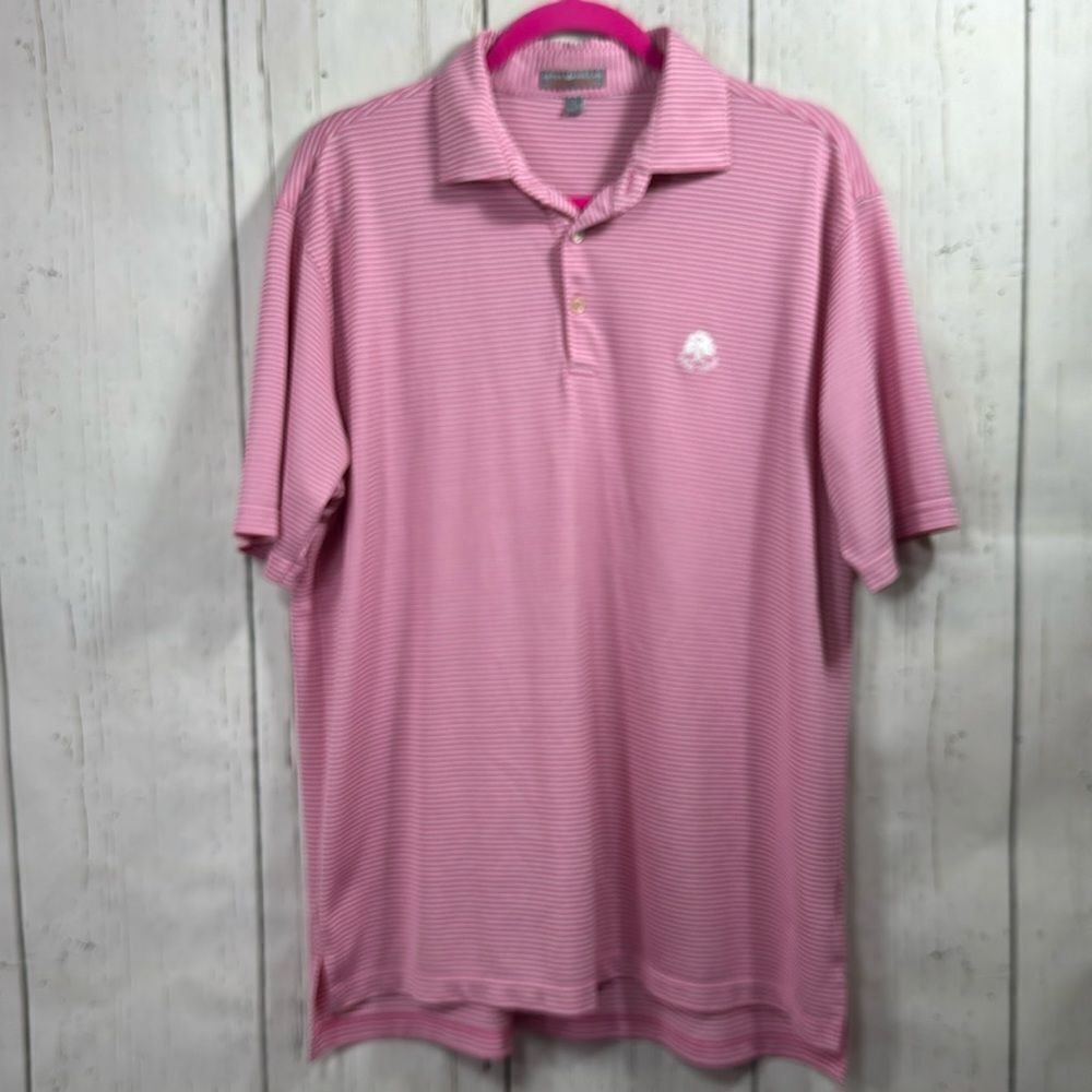 Peter Millar Summer Comfort Striped Golf Short Sleeve Pink White Polo Shirt
